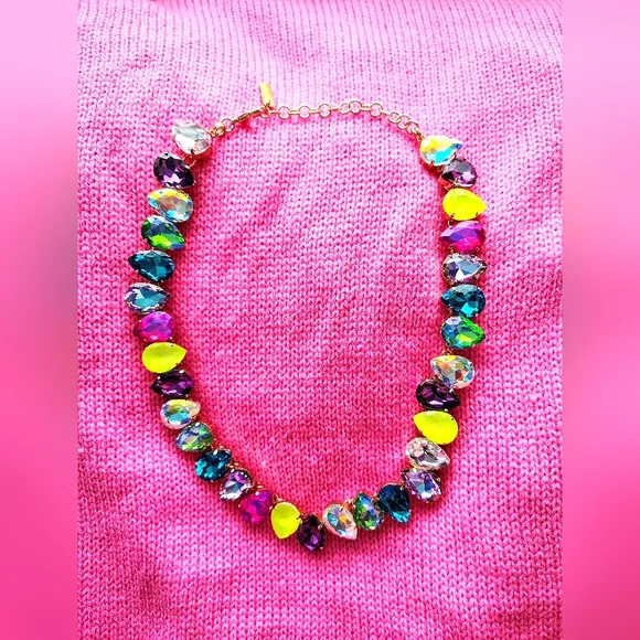 NWOT Neon Gemstone Necklace In Gold - Picture 2 of 4